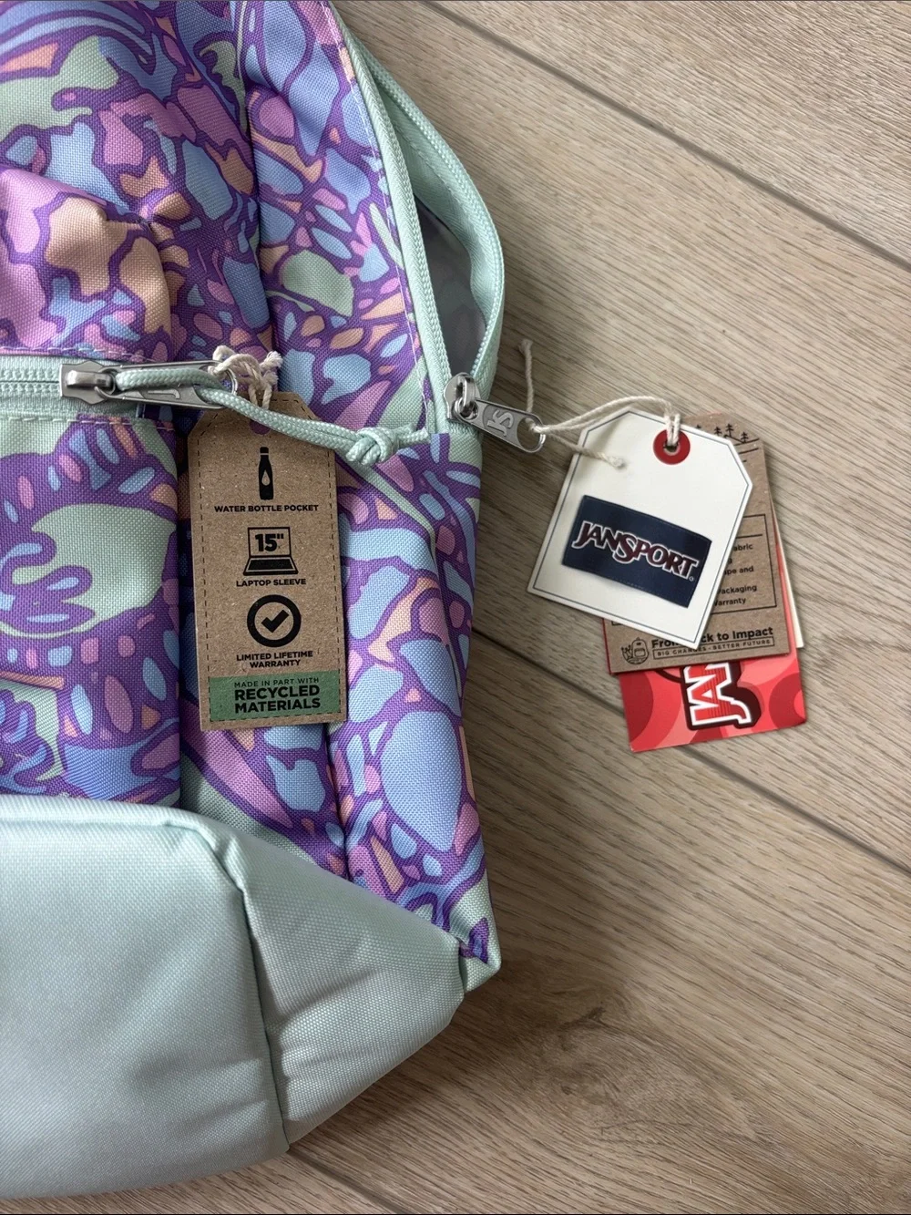 Jansport Pastel Floral Backpack in Lavender and Mint